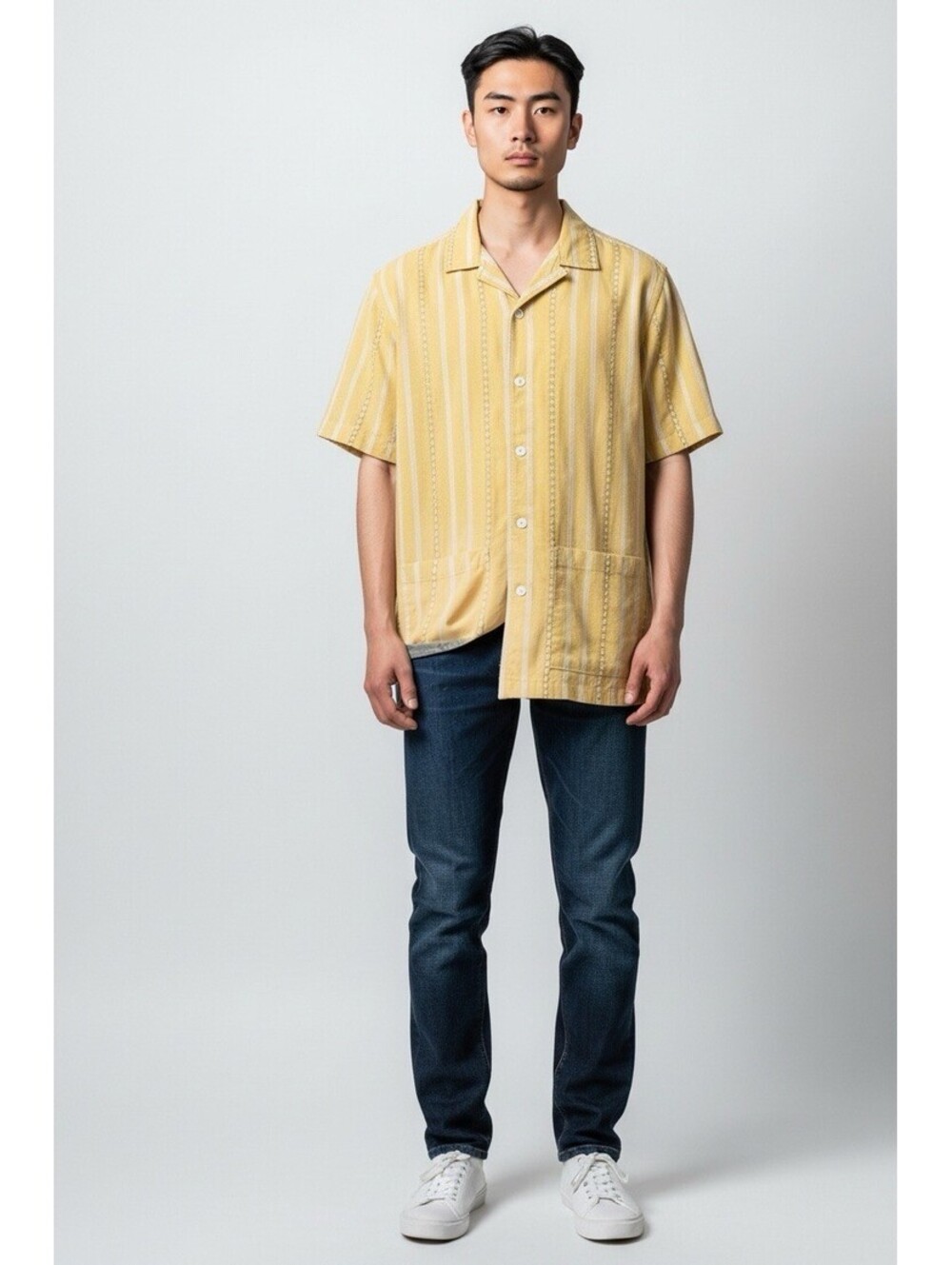 Todd Snyder Embroidered Guayabera Camp Collar Shirt Mustard Men’s Large